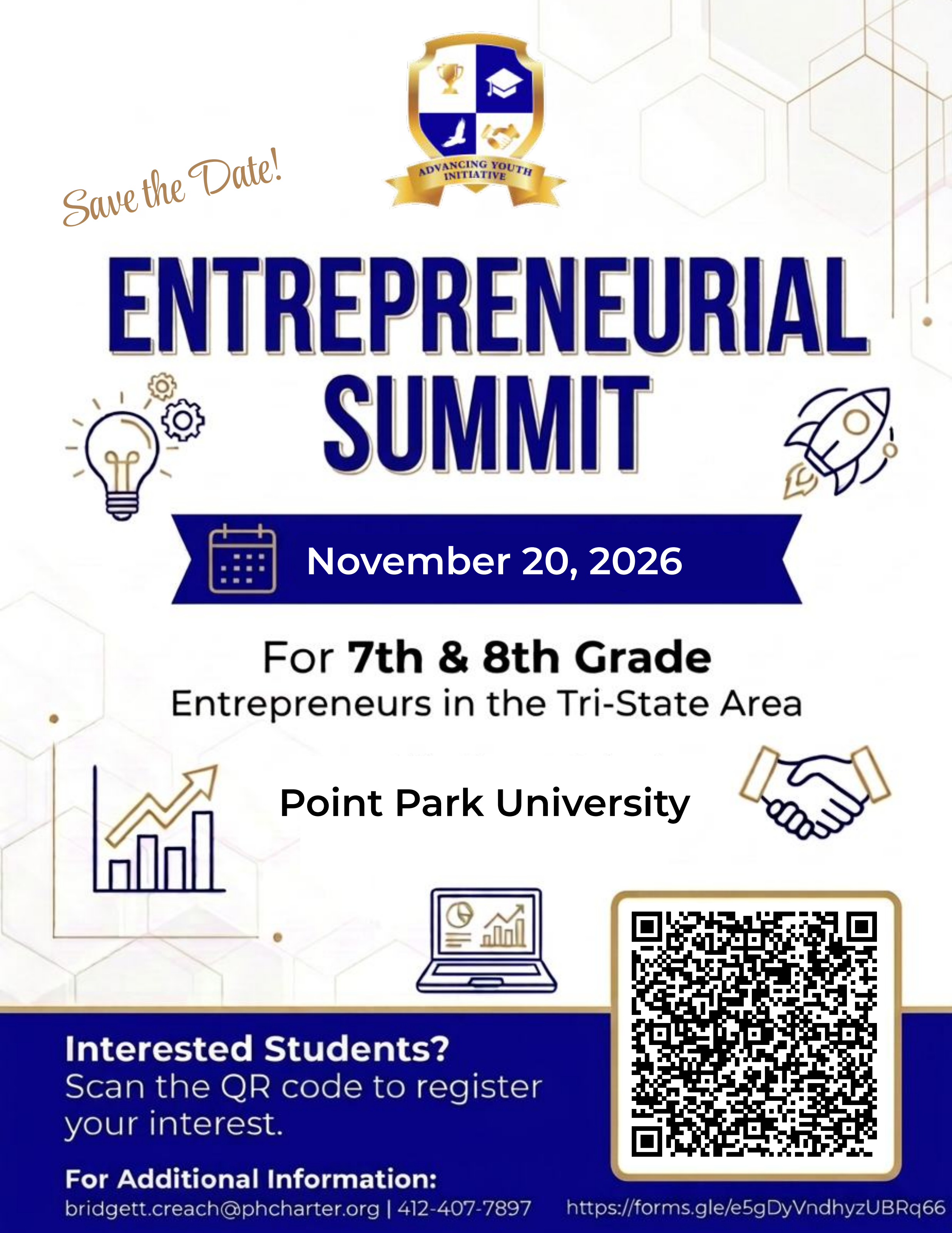 Entrepreneurial Summit save the date flyer — November 20, 2027 at Point Park University